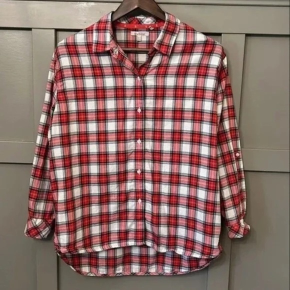 Barbour Hauxley Shirt Button Down Roll Tab Sleeves Cloud & Flame Plaid Size 6 - Picture 9 of 9